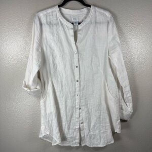 Sigrid Olsen White Button-Up Women's tunic SZ:M